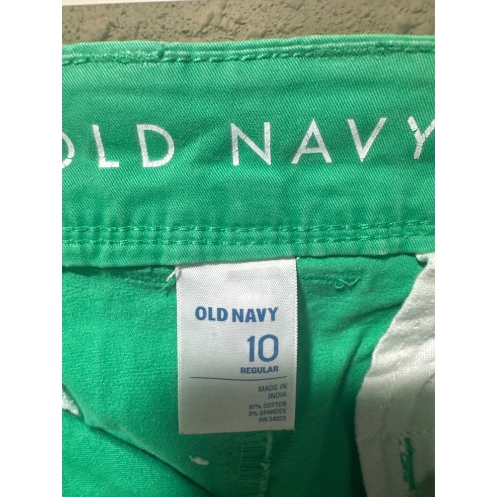 Old Navy Pixie Chino Pants Womens 10 Green Mid Rise Cropped Stretch Trousers - Picture 2 of 3